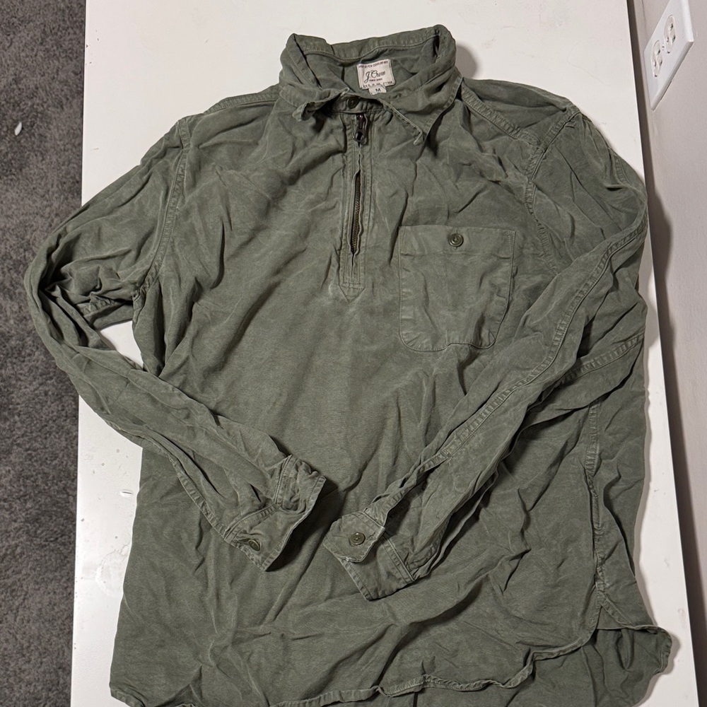 J. Crew drab Green Lyocell zippered military popover shirt-size Medium